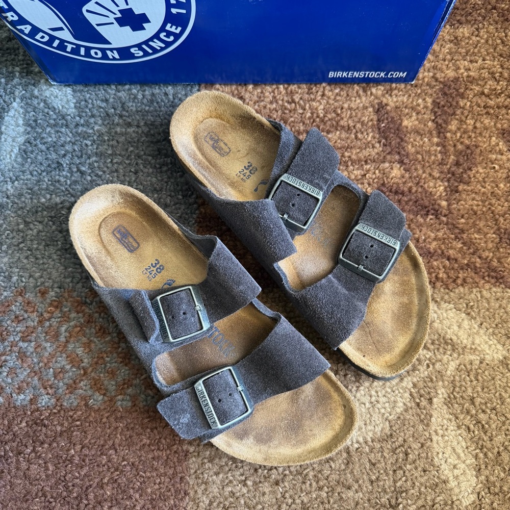 Birkenstock Arizona Soft Footbed Velvet Gray Suede Leather